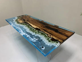 Blue Ocean Look with Island Epoxy Resin Dining Table Coffee Table End Table Wooden Table Living Room Table Bar Counter Home Décor Side Table top