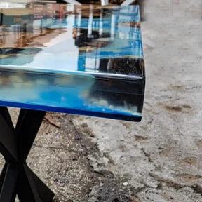 Blue Ocean and Island Design Epoxy Table, Luxury Table for Home Decoration, Solid Wood Island Designed Dining Table