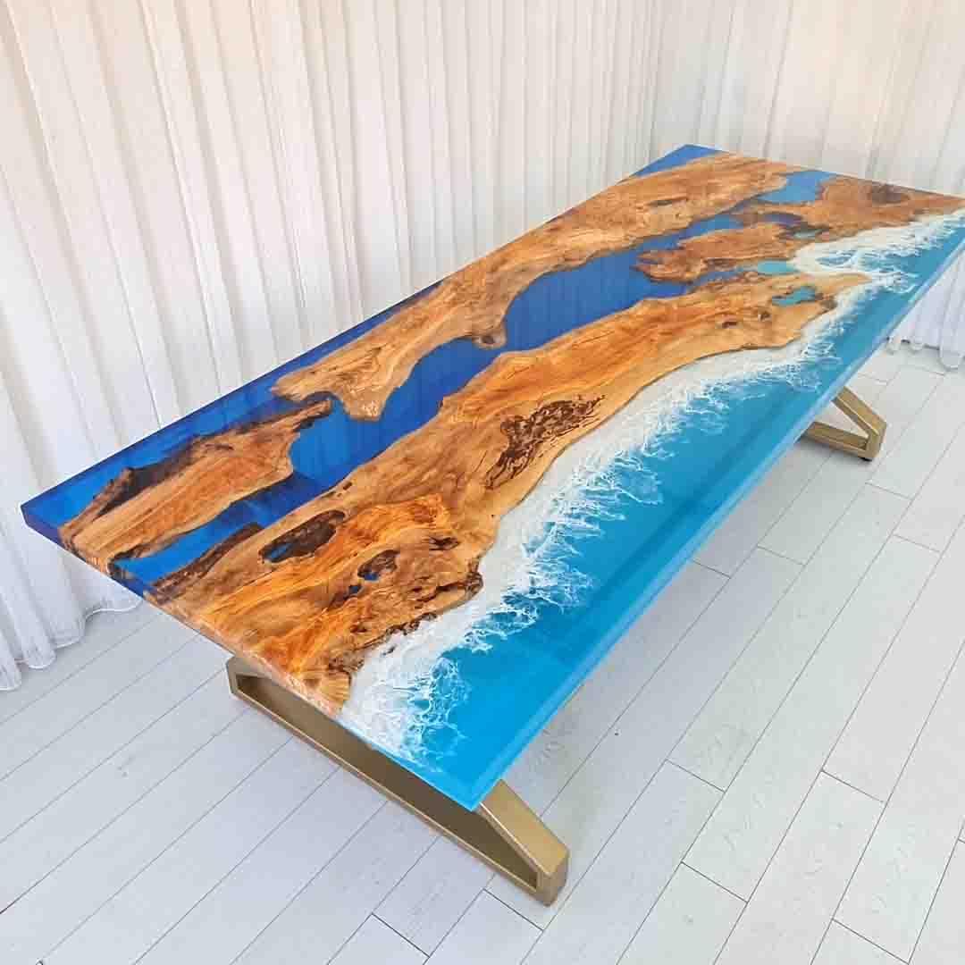 Custom Made Clear Resin with Beach Stones Look Table Epoxy Dining Table Coffee Table End Table Bar Counter Top Living Room Table Wall Art Wooden Table