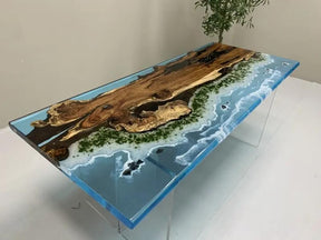 Blue Ocean Look with Island Epoxy Resin Dining Table Coffee Table End Table Wooden Table Living Room Table Bar Counter Home Décor Side Table top