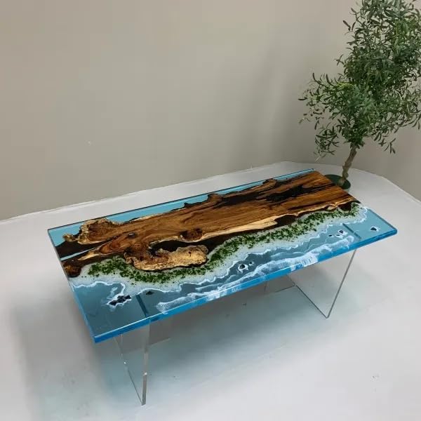 Blue Ocean Look with Island Epoxy Resin Dining Table Coffee Table End Table Wooden Table Living Room Table Bar Counter Home Décor Side Table top