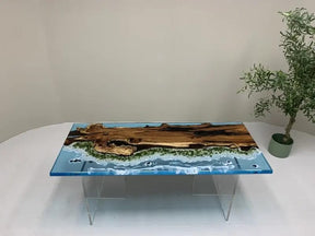 Blue Ocean Look with Island Epoxy Resin Dining Table Coffee Table End Table Wooden Table Living Room Table Bar Counter Home Décor Side Table top