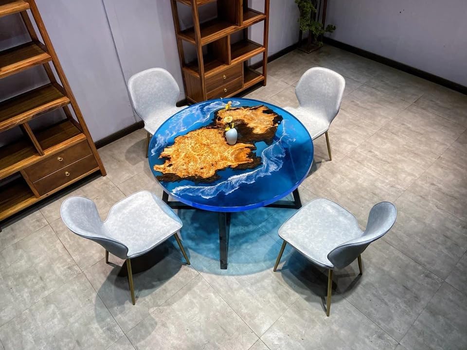 Clear Blue Ocean Resin Look, Coffee Table, Kitchen and Dining Table, Acacia Wood Table, Round Table Top, Flexible Table, Ocean Table, End Table