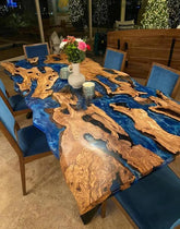 Customized Epoxy Table, Dining Table, Ocean Look Table Top, Unique Furnished Table, Epoxy Live Edge Table, Olive Design Dining Table