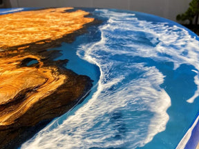 Clear Blue Ocean Resin Look, Coffee Table, Kitchen and Dining Table, Acacia Wood Table, Round Table Top, Flexible Table, Ocean Table, End Table