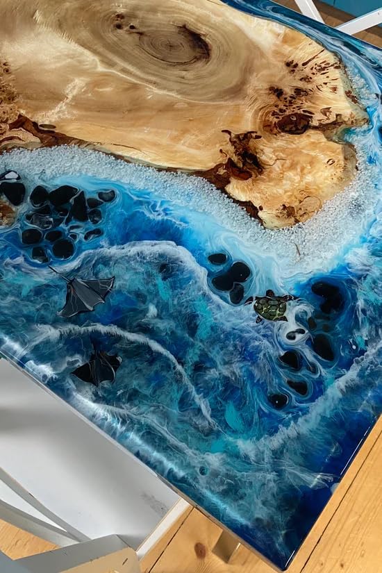 Customized Dine Room Natural Edge Table, Ocean Dining Table, Ocean Epoxy Table, Epoxy Kitchen Table, Blue Epoxy Wooden Table, Resin DinningTable