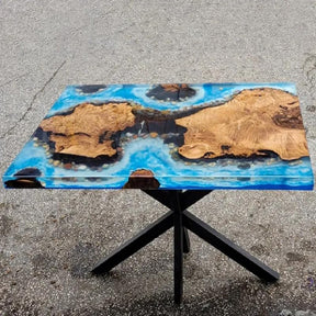 Blue Ocean and Island Design Epoxy Table, Luxury Table for Home Decoration, Solid Wood Island Designed Dining Table