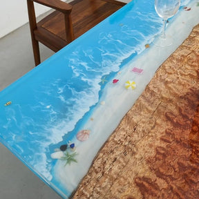 Custom Classic Wood Resin Epoxy Realistic Coffee Table Side/End Table Ocean Beach Feel with Waves Table Coastal Table Top Dining Table Home Décor