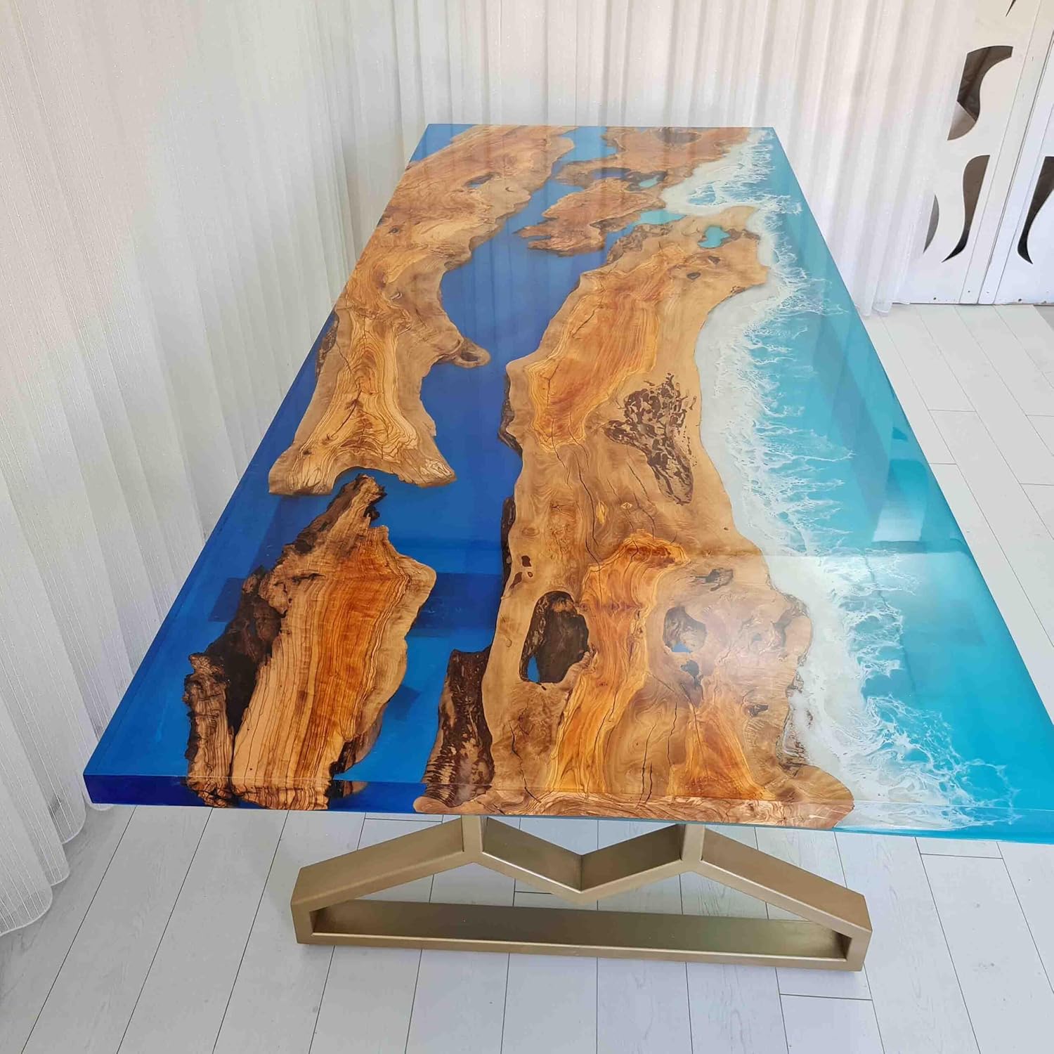 Custom Made Clear Resin with Beach Stones Look Table Epoxy Dining Table Coffee Table End Table Bar Counter Top Living Room Table Wall Art Wooden Table