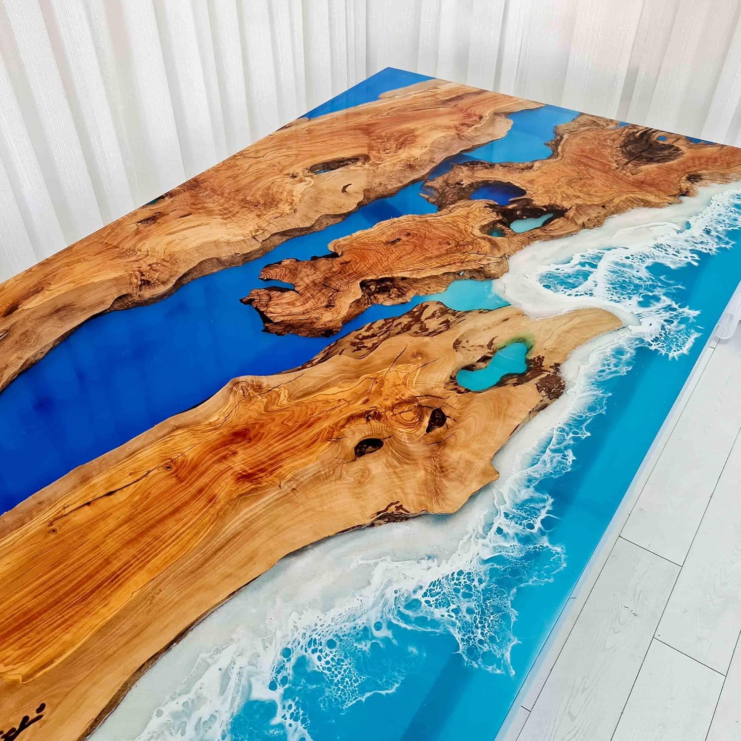 Custom Made Clear Resin with Beach Stones Look Table Epoxy Dining Table Coffee Table End Table Bar Counter Top Living Room Table Wall Art Wooden Table