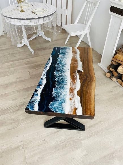 Aqua Indoor Blue Sea Look Epoxy Resin Coffee Table Centre Table Living Room Table Dinning Table Kitchen Table Patio Table Console Table End/Side Table Home Décor - resinhomefurniture