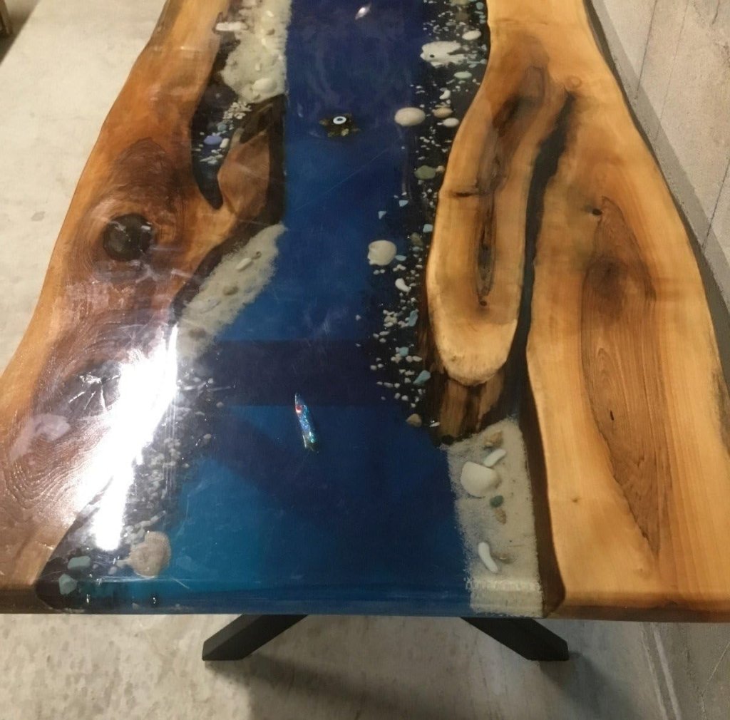 Beautiful Mount Seashore Epoxy Resin Table with Sea Shells and Rock Dining Table Living Room Table Coffee Table Console Table Coastal Table Patio Table Home Décor - resinhomefurniture