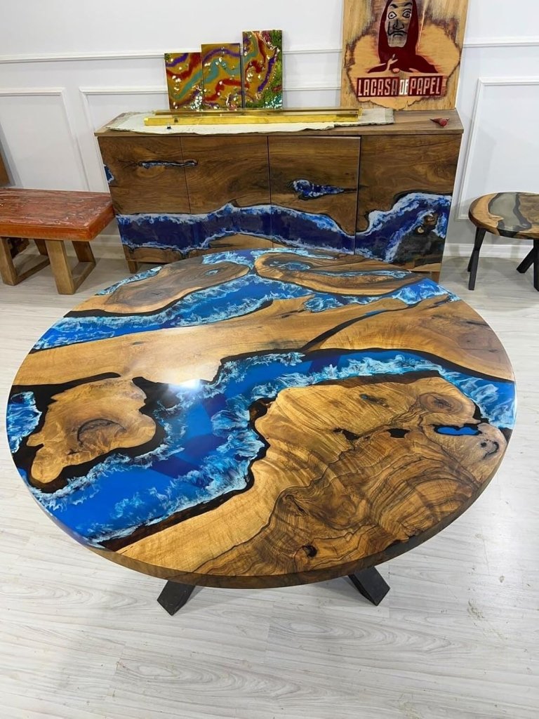 Beautiful Neon Blue Round Epoxy Coffee Table Living Room Table Office Table Patio Table Coastal Table Hallway Table Centre Table Side Table Home Decor - resinhomefurniture