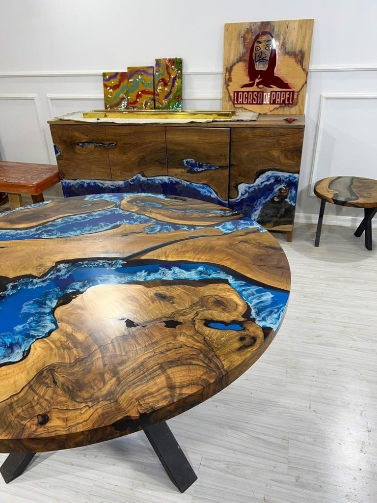 Beautiful Neon Blue Round Epoxy Coffee Table Living Room Table Office Table Patio Table Coastal Table Hallway Table Centre Table Side Table Home Decor - resinhomefurniture