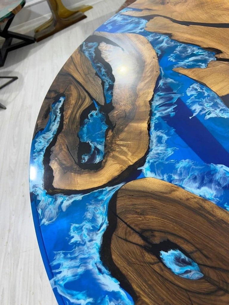 Beautiful Neon Blue Round Epoxy Coffee Table Living Room Table Office Table Patio Table Coastal Table Hallway Table Centre Table Side Table Home Decor - resinhomefurniture