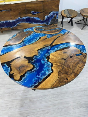 Beautiful Neon Blue Round Epoxy Coffee Table Living Room Table Office Table Patio Table Coastal Table Hallway Table Centre Table Side Table Home Decor - resinhomefurniture