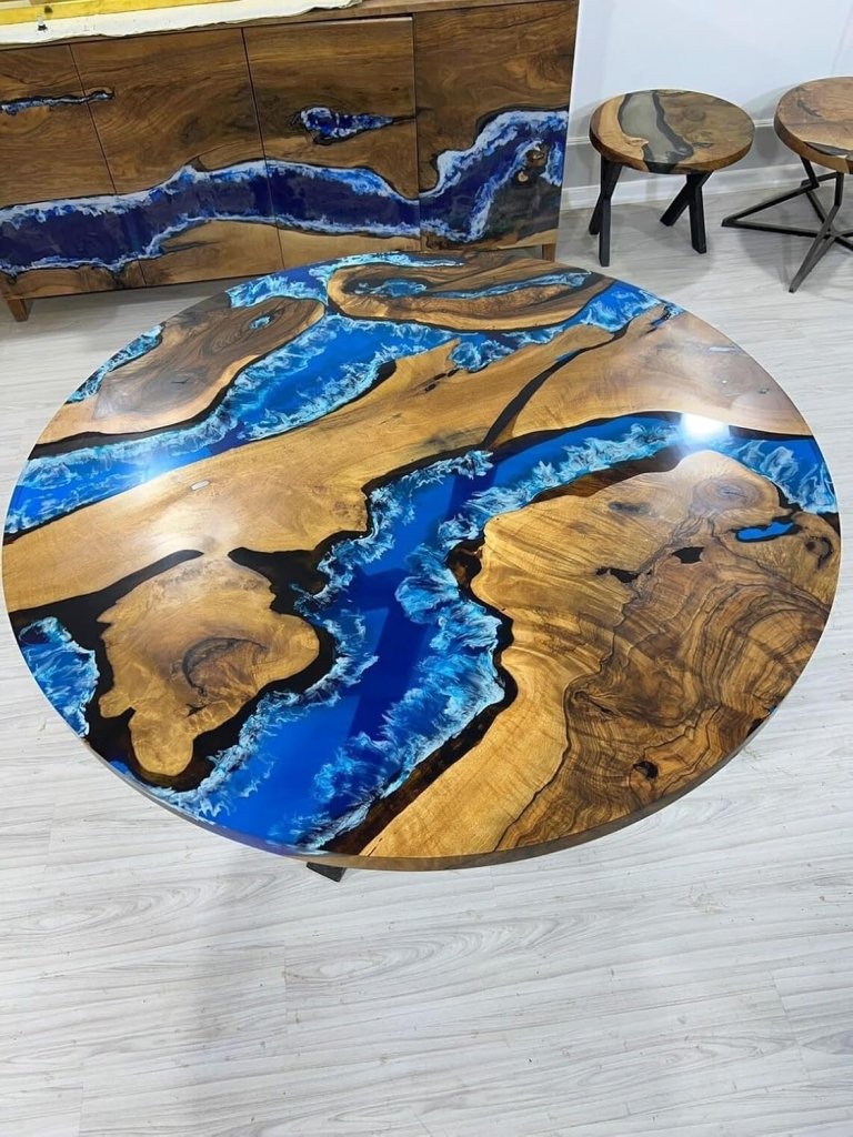 Beautiful Neon Blue Round Epoxy Coffee Table Living Room Table Office Table Patio Table Coastal Table Hallway Table Centre Table Side Table Home Decor - resinhomefurniture