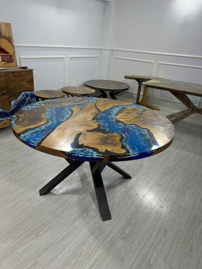 Beautiful Neon Blue Round Epoxy Coffee Table Living Room Table Office Table Patio Table Coastal Table Hallway Table Centre Table Side Table Home Decor - resinhomefurniture