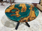 Beautiful Olive Teal Green Blue Round Epoxy Resin Coffee Table Dining Table Kitchen Table Patio Table Console Table Living Room Table Central Table Side Table - resinhomefurniture