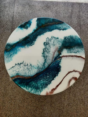 Beautiful White & Blue Round Epoxy Coffee Table Living Room Table Office Table Patio Table Coastal Table Hallway Table Centre Table Side Table Home Décor - resinhomefurniture