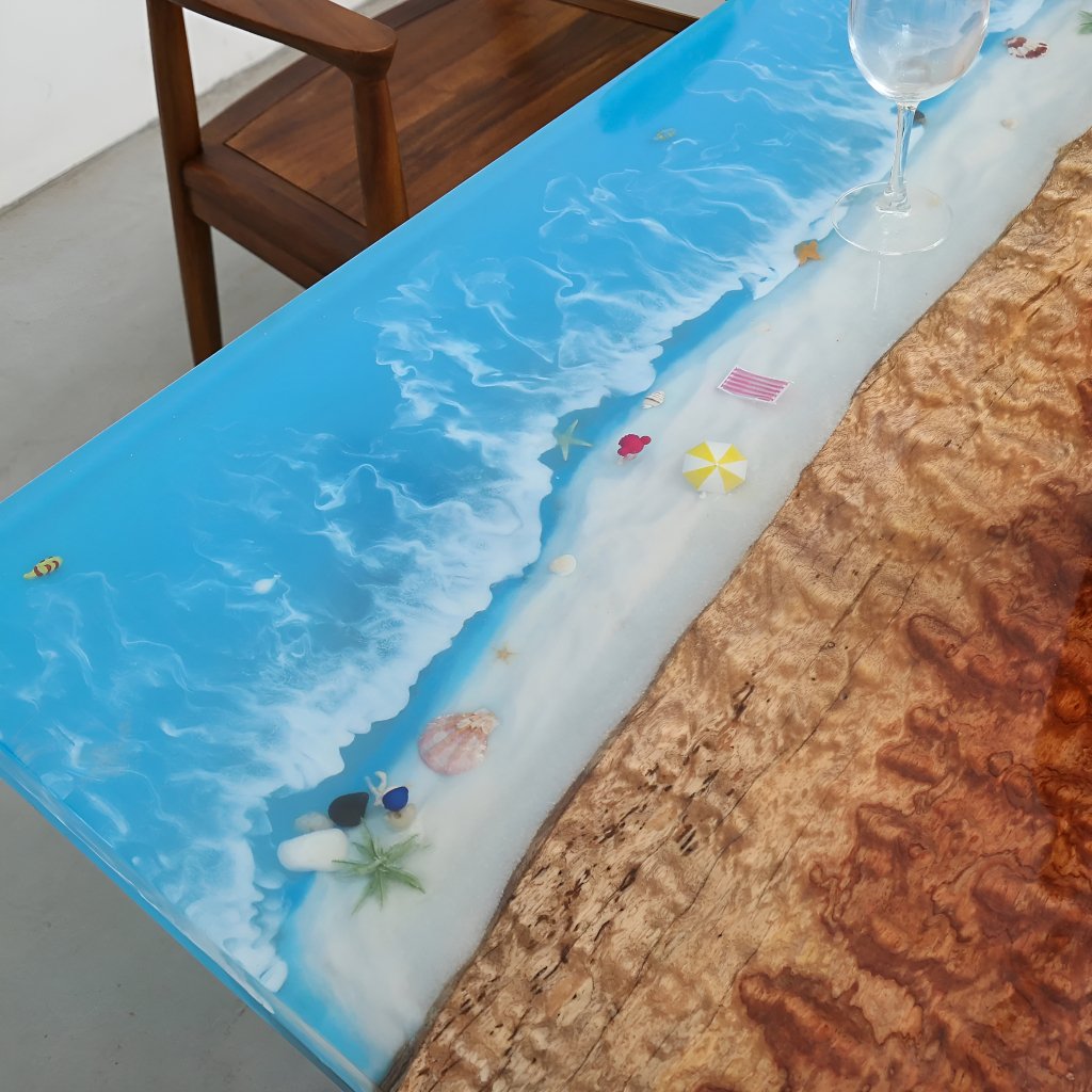 Blue Island Beach Look Epoxy Resin Dining Table Coffee Table End Table Wooden Table Living Room Table Bar Counter Home D?cor side Table Top - resinhomefurniture