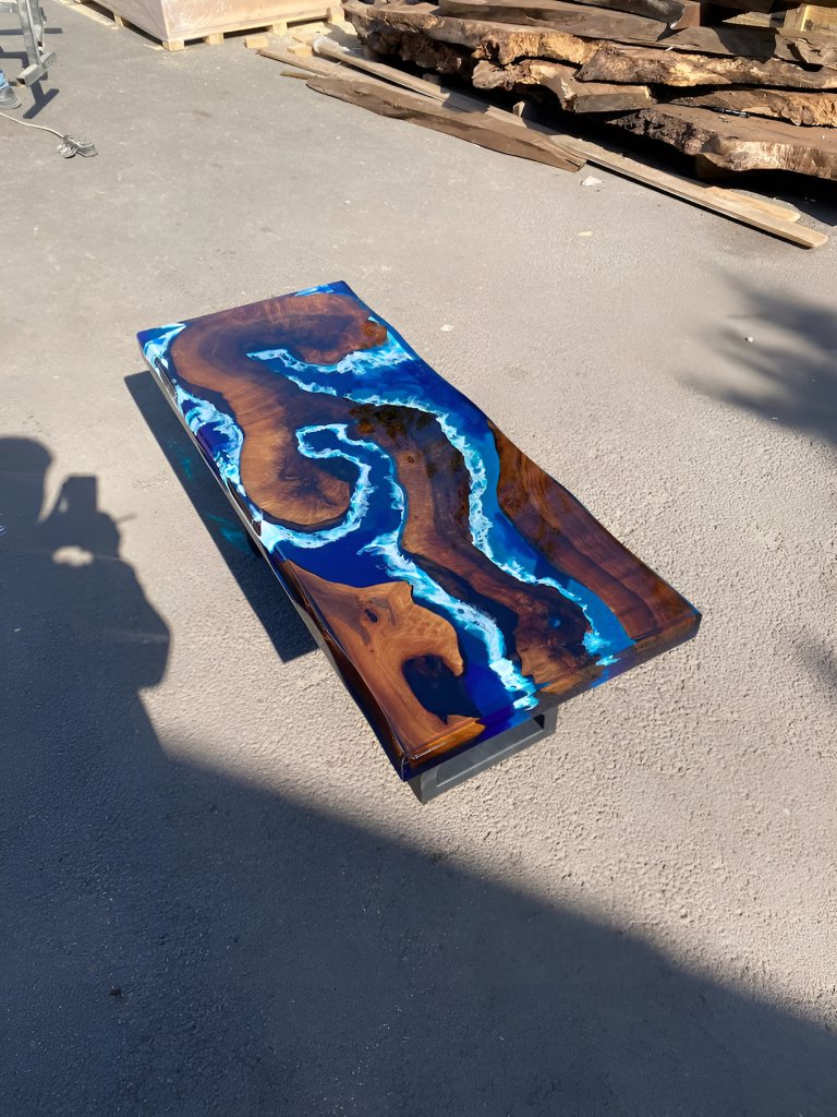 Blue Island Flow Epoxy Resin Dining Table Coffee Table End Table Wooden Table Living Room Table Bar Counter Home D?cor side table top - resinhomefurniture