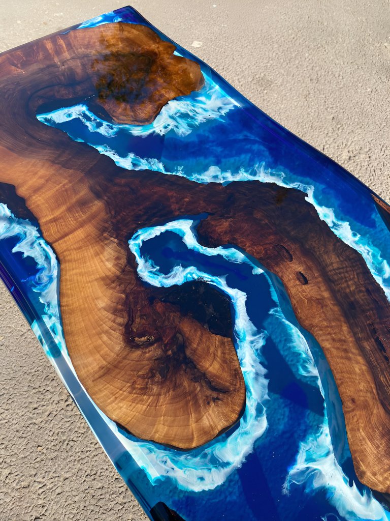 Blue Island Flow Epoxy Resin Dining Table Coffee Table End Table Wooden Table Living Room Table Bar Counter Home D?cor side table top - resinhomefurniture