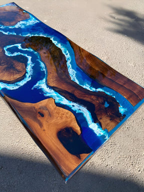 Blue Island Flow Epoxy Resin Dining Table Coffee Table End Table Wooden Table Living Room Table Bar Counter Home D?cor side table top - resinhomefurniture