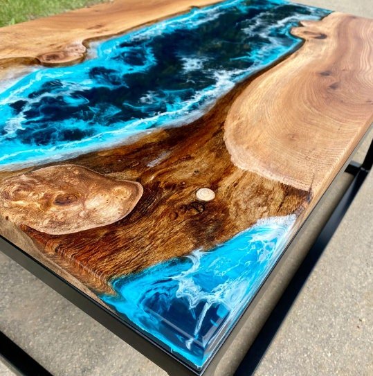 Blue Island Ocean Look Epoxy Resin Dining Table Coffee Table End Table Wooden Table Living Room Table Bar Counter Home D?cor side Table Top - resinhomefurniture