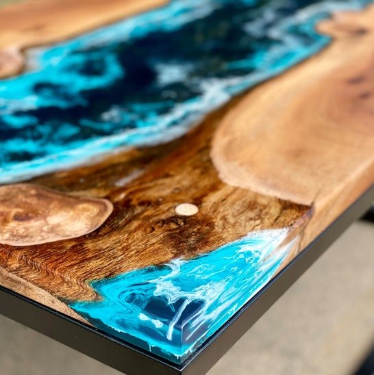 Blue Island Ocean Look Epoxy Resin Dining Table Coffee Table End Table Wooden Table Living Room Table Bar Counter Home D?cor side Table Top - resinhomefurniture