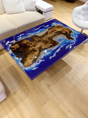 Blue Island River Look Epoxy Resin Dining Table Coffee Table End Table Wooden Table Living Room Table Bar Counter Home D?cor side Table Top - resinhomefurniture