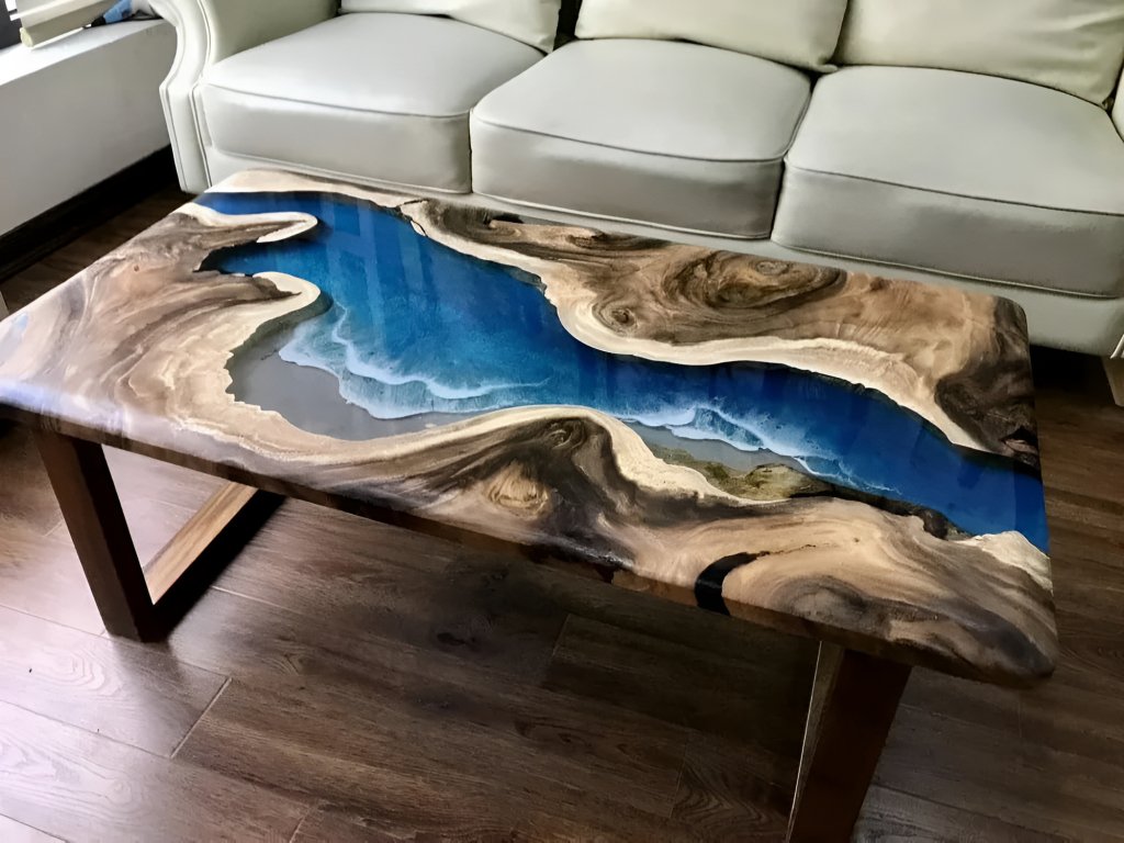 Blue Mountain Ocean Look Epoxy Dining Table Coffee Table End Table Wooden Table Living Room Table Bar Counter Home D?cor side Table Top - resinhomefurniture