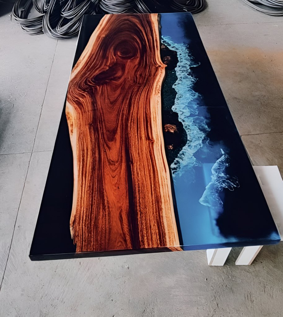 Blue Ocean Beach With Wave Look Epoxy Resin Dining Table Coffee Table End Table Wooden Table Living Room Table Home D?cor Side Table Top - resinhomefurniture