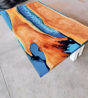 Blue River Look With Stones Epoxy Resin Dining Table Coffee Table End Table Wooden Table Living Room Table Bar Counter Home D?cor Table Top - resinhomefurniture