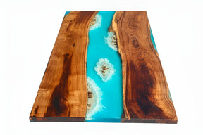 Blue River With Waves Look Epoxy Resin Dining Table Coffee Table End Table Wooden Table Living Room Table Bar Counter Home D?cor side table - resinhomefurniture