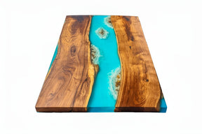 Blue River With Waves Look Epoxy Resin Dining Table Coffee Table End Table Wooden Table Living Room Table Bar Counter Home D?cor side table - resinhomefurniture