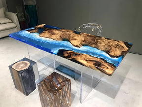 Brown Mount and Blue Ocean Look Epoxy Resin Dining Table Coffee Table End Table Wooden Table Living Room Table Bar Counter Home D?cor - resinhomefurniture