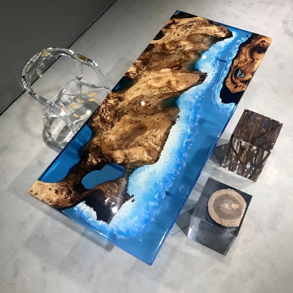 Brown Mount and Blue Ocean Look Epoxy Resin Dining Table Coffee Table End Table Wooden Table Living Room Table Bar Counter Home D?cor - resinhomefurniture