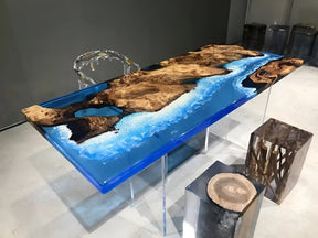 Brown Mount and Blue Ocean Look Epoxy Resin Dining Table Coffee Table End Table Wooden Table Living Room Table Bar Counter Home D?cor - resinhomefurniture