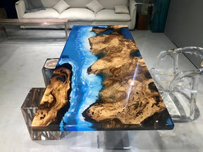 Brown Mount and Blue Ocean Look Epoxy Resin Dining Table Coffee Table End Table Wooden Table Living Room Table Bar Counter Home D?cor - resinhomefurniture