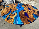 Classic Custom Wood Blue Epoxy Round Coffee Table Dining Table Living Table Multi Ocean Wave Table For 2, 4, 6, 8 Coastal Table Side/End Table Home Décor Luxury Table - resinhomefurniture