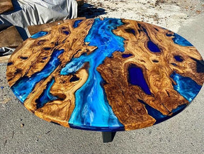 Classic Custom Wood Blue Epoxy Round Coffee Table Dining Table Living Table Multi Ocean Wave Table For 2, 4, 6, 8 Coastal Table Side/End Table Home Décor Luxury Table - resinhomefurniture