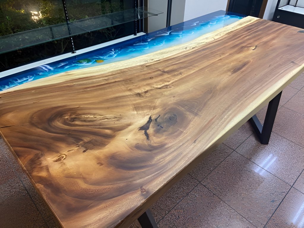 Classic Live Edge Ocean Wave Look Epoxy Resin Dining Table Coffee Table End Table Wooden Table Living Room Table Bar Counter Home D?cor - resinhomefurniture