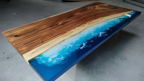 Classic Live Edge Ocean Wave Look Epoxy Resin Dining Table Coffee Table End Table Wooden Table Living Room Table Bar Counter Home D?cor - resinhomefurniture