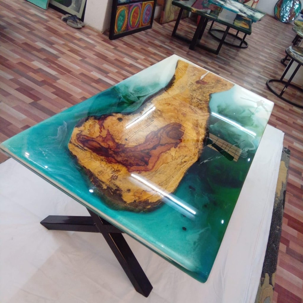 Classic Multi Resin Green and White Epoxy Dining Table Coffee Table End Table Wooden Table Living Room Table Bar Counter Home Décor Side Table Top. Size 60 by 30 Inches with Legs 28.5" Inches - resinhomefurniture