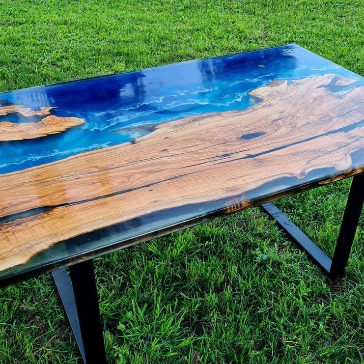 Coastline River Blue Epoxy Resin Dining Table Kitchen Table Coffee Table Living Room Table Patio Table Console Table Conference Table End/Side Table Home Décor - resinhomefurniture