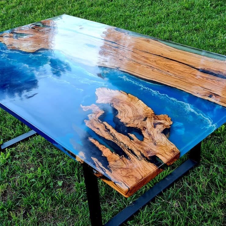 Coastline River Blue Epoxy Resin Dining Table Kitchen Table Coffee Table Living Room Table Patio Table Console Table Conference Table End/Side Table Home Décor - resinhomefurniture