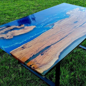 Coastline River Blue Epoxy Resin Dining Table Kitchen Table Coffee Table Living Room Table Patio Table Console Table Conference Table End/Side Table Home Décor - resinhomefurniture