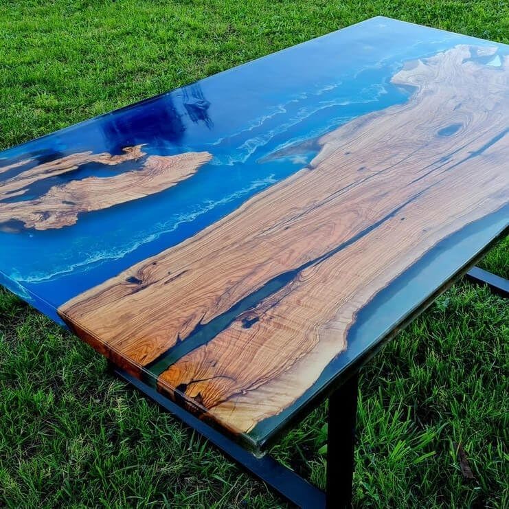 Coastline River Blue Epoxy Resin Dining Table Kitchen Table Coffee Table Living Room Table Patio Table Console Table Conference Table End/Side Table Home Décor - resinhomefurniture