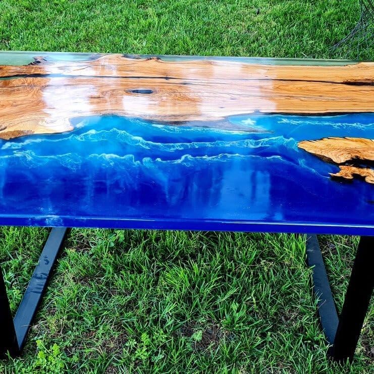 Coastline River Blue Epoxy Resin Dining Table Kitchen Table Coffee Table Living Room Table Patio Table Console Table Conference Table End/Side Table Home Décor - resinhomefurniture